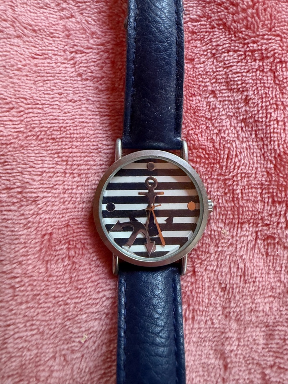 Nautical Anchor Stripe Watch in Navy and White
